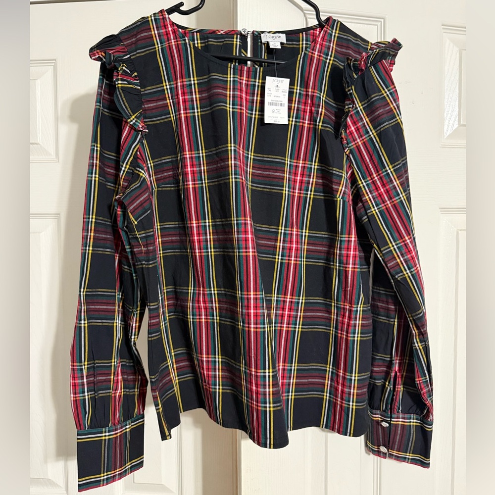 New with Tags Large J. Crew Plaid Long Sleeve Blouse